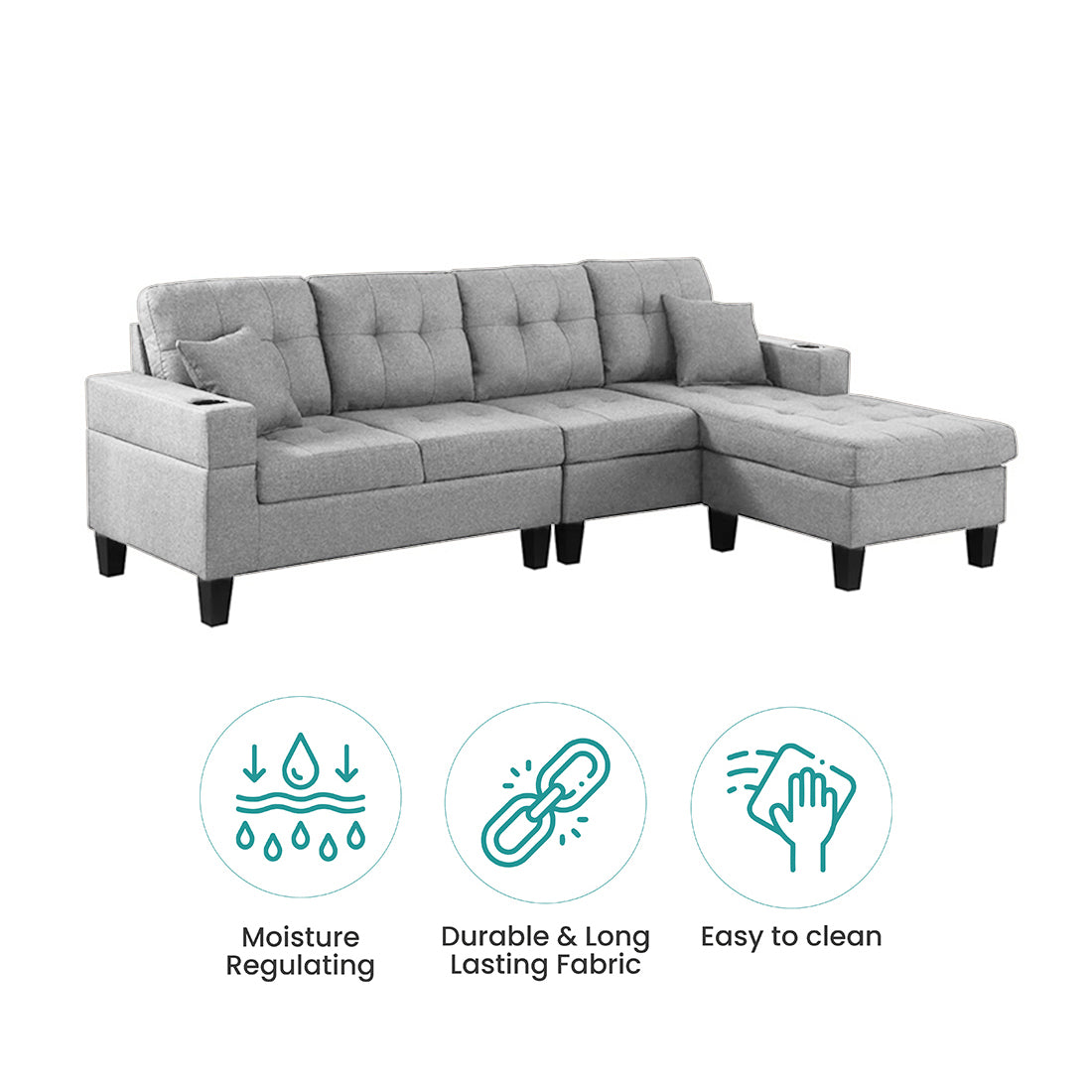 Madelyn 6 Seater Interchangeable L Shape Fabric Sofa For Living Room | Bedroom | Office