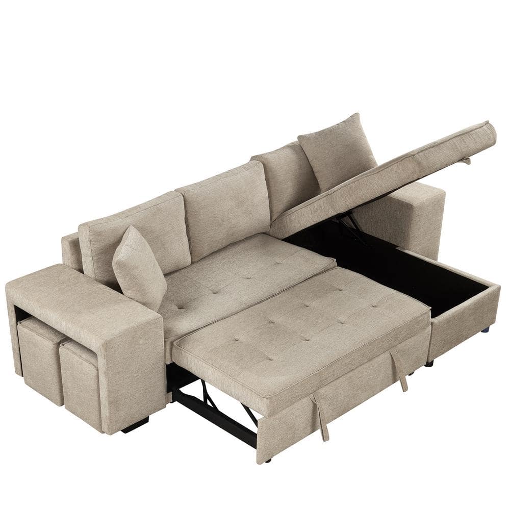 Allister U Shape 9 Seater Fabric Sofa Set with 4 Square Puffy