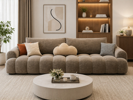 Zenvaro 4 Seater Premium Curved Sofa for Living Room | Modern Luxury Fabric Couch