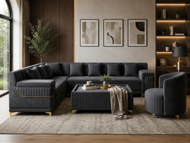 Monarch Luxury L Shape Velvet Sofa Set with Ottoman & Accent Chair – Modern Sectional Living Room Sofa