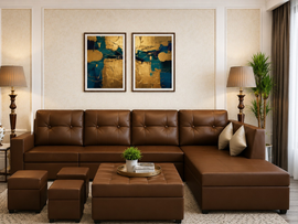 Austin 8 Seater L Shape Leatherette Sofa Set with Ottoman & Puffy – Luxury Modern Living Room Sofa