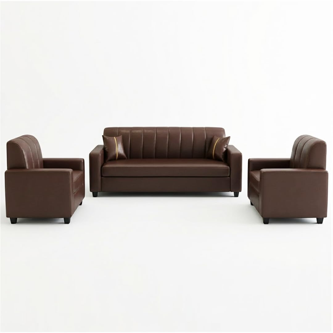 Vence 3+1+1 Leatherette Sofa Set for Living Room | Premium Brown Luxury Sofa Set