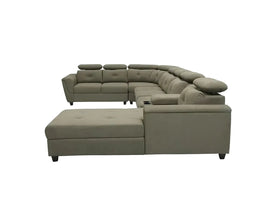 Arnold 8 Seater Sofa with Lounger and Cup Holder Beige | Corner Sofa Couch with Moveable Headrest | U Shape Sectional Sofa Set Living Room Office Home