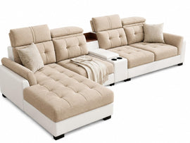 Lunix Modular 5 Seater Sofa with Lounger | Premium Fabric Sofa Set with Cushion | L-Shaped 5 Seater Corner Sofa for Living Room Office