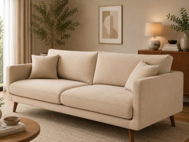 Celestio Modern 3 Seater Fabric Sofa for Living Room – Minimal Contemporary Couch in Beige