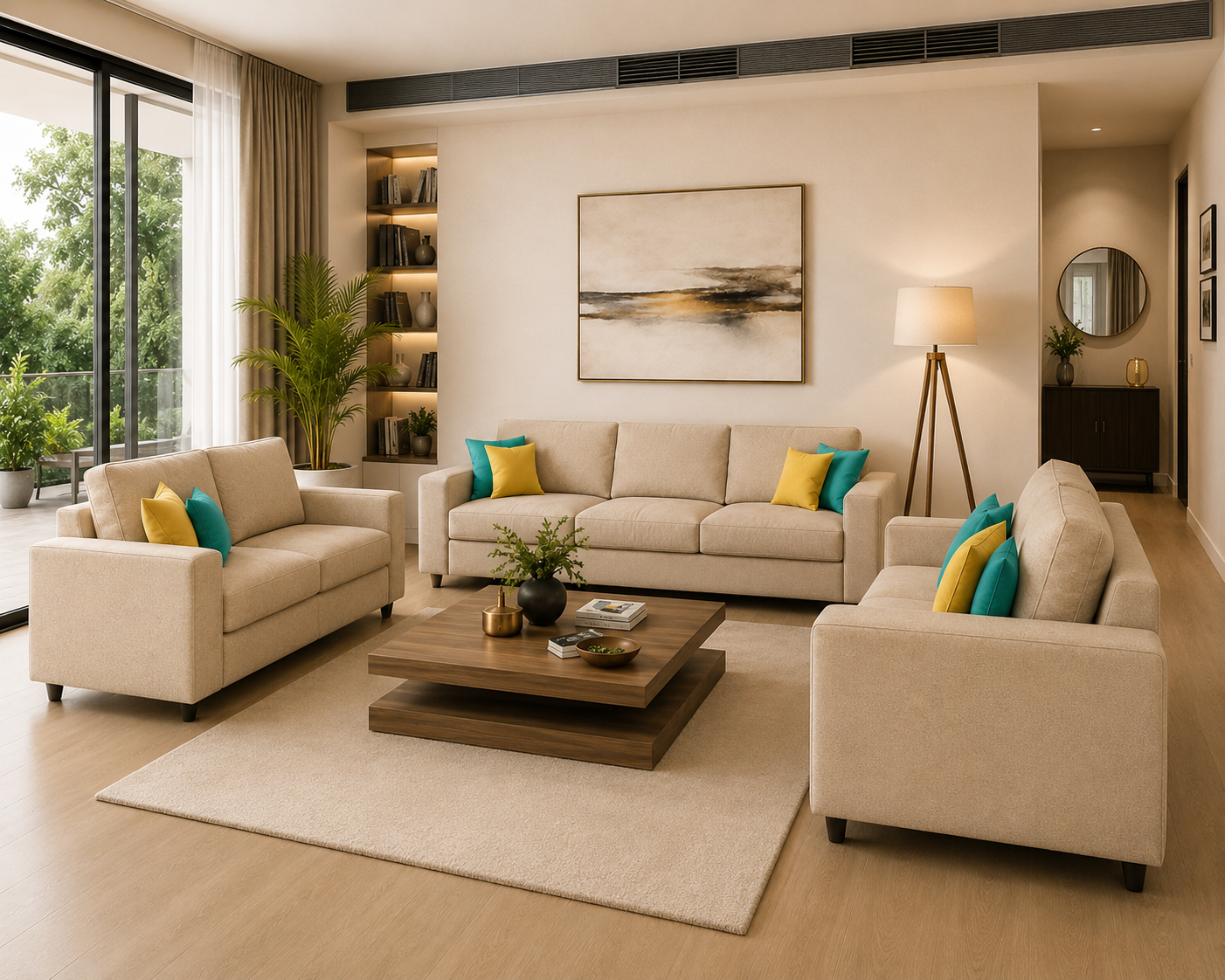 Carelino 3+2+1 Seater Fabric Sofa Set for Living Room | Modern Upholstered Sofa Set