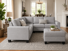Christopher 5 Seater L Shape Fabric Sofa with Ottoman | Torque India Premium Corner Sofa