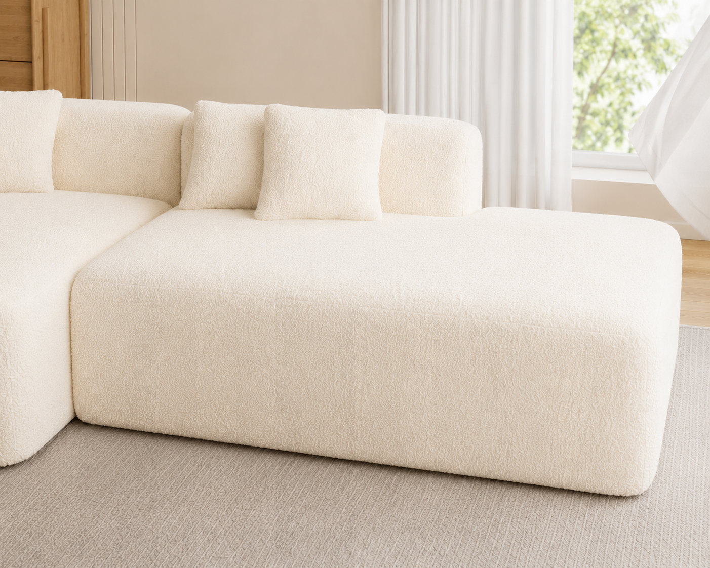 Aurelle Curved 4 seater Sofa Set – Modern Luxury Cream Fabric Sofa for Living Room