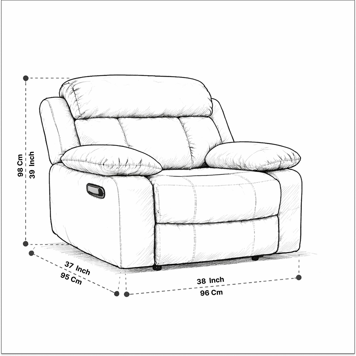 Luxora Velvet Fabric Manual Recliner Sofa, 1 Seater Recliner Chair with Adjustable Backrest & Footrest, Living Room Sofa