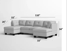 Ailey 6 Seater U Shape Interchangeable Fabric Sofa with 2 Ottoman - Torque India