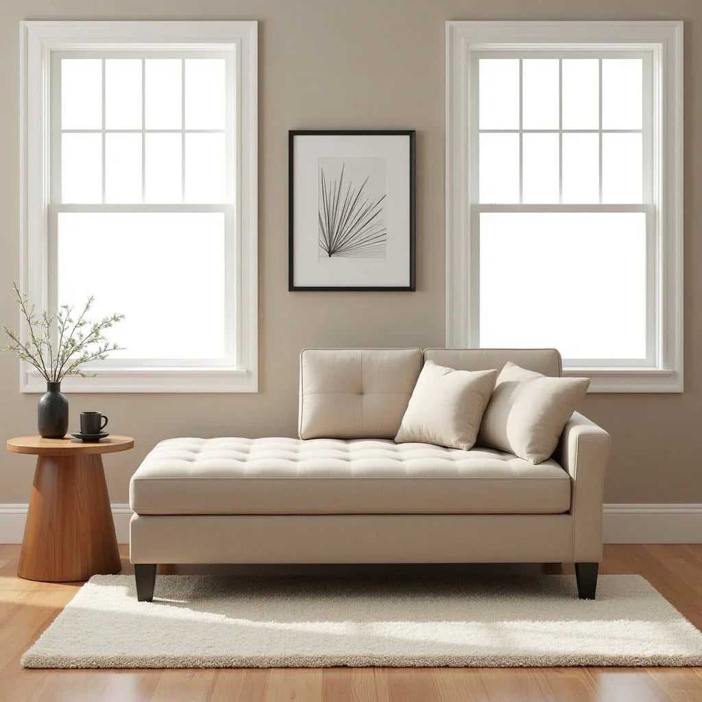 Alfonso Tufted Chaise Longue Sofa Couch Sofa Armchair Chaise Relax Lounger  Beige - Main Image