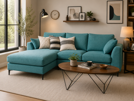 Flora 4 Seater L Shape Fabric Sofa For Living Room