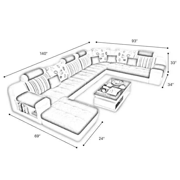 Callister U Shape 9 Seater Fabric Sofa Set with 4 Square Puffy - Torque India