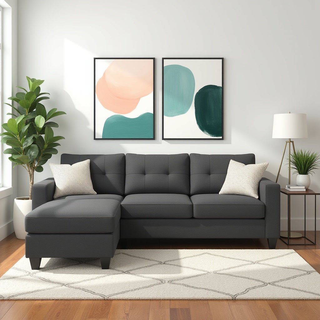 Catalina 4 Seater L Shape Fabric Sofa - Grey - Torque India