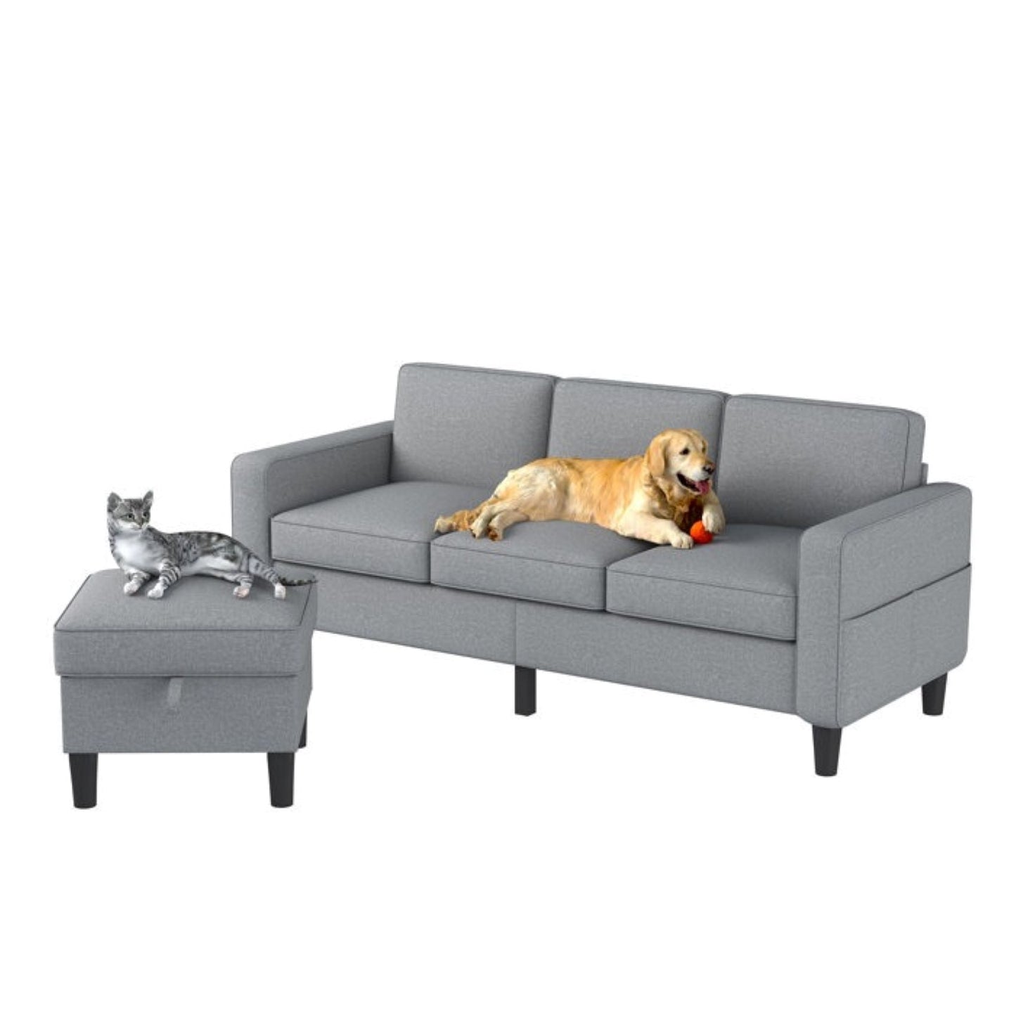 Elison 3 Seater Fabric Sofa with Storage Ottoman for Living Room - Torque India