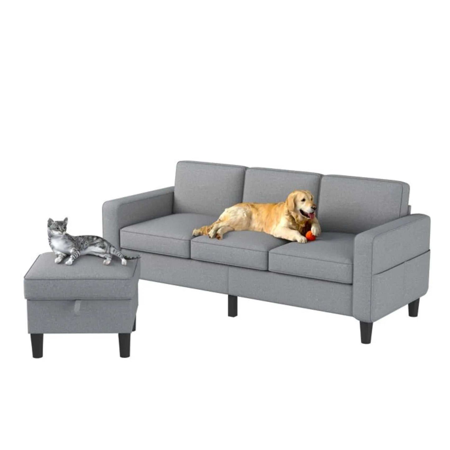 Elison 3 Seater Fabric Sofa with Storage Ottoman for Living Room - Torque India