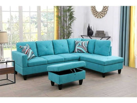Christen 5 Seater L Shape Fabric Sofa Set with Storage Ottoman - Torque India
