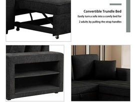 Kaven 6 Seater L Shape Sofa Cum Bed with Storage for Living Room 2 Puffy - Torque India