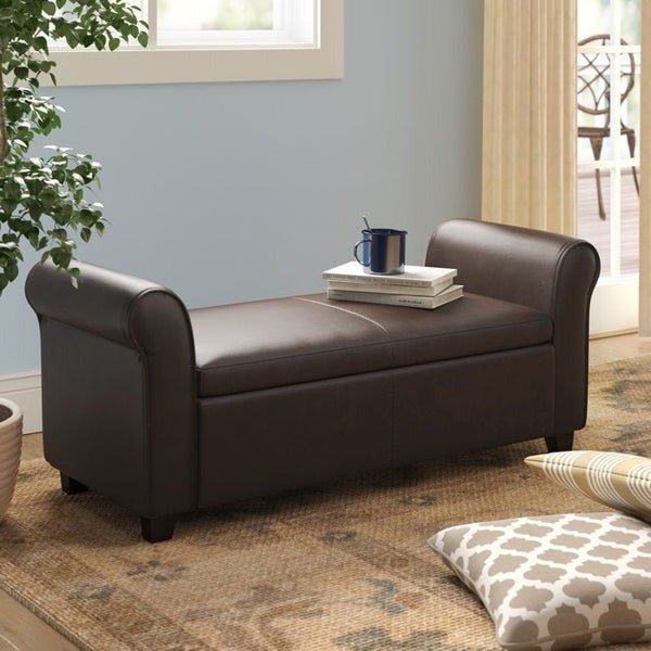 Brown authentic leather bench