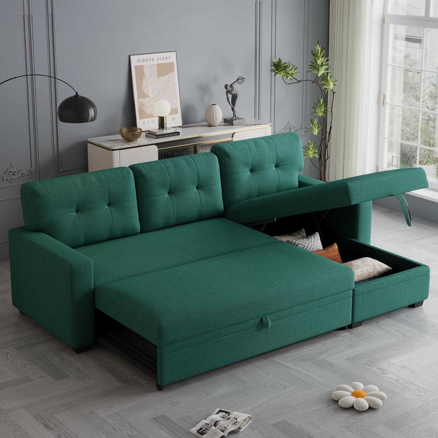 Lucia L Shape Sofa Cum Bed – 4 Seater Folding Sofa with Storage 