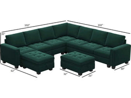 Moris 8 Seater Modular U Shape Fabric Sofa with Storage Ottoman For Living Room | Bedroom | Office - Torque India