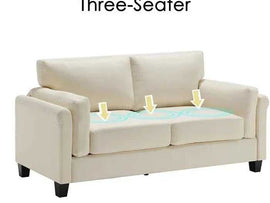 Nova 3 seater modern fabric sofa set in cream beige color for luxury living room interiors with comfortable cushioned seating and contemporary design