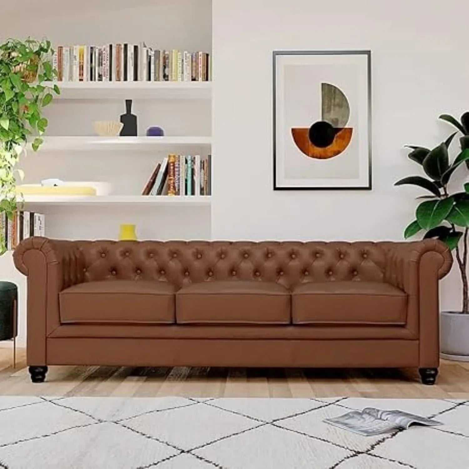 Simpson Solid Wood 3 Seater Leatherette Chesterfield Sofa For Living R ...