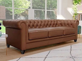 Simpson Solid Wood 3 Seater Leatherette Chesterfield Sofa For Living Room - Torque India
