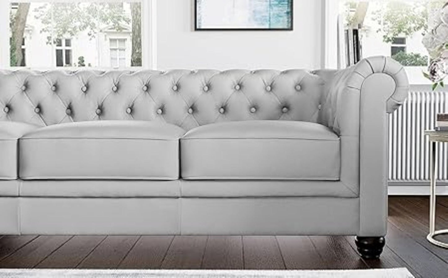 Simpson Solid Wood 3 Seater Leatherette Chesterfield Sofa For Living Room - Torque India