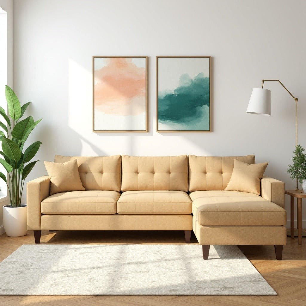 Skylark 4 Seater L Shape Sofa For Living Room - Beige - Torque India