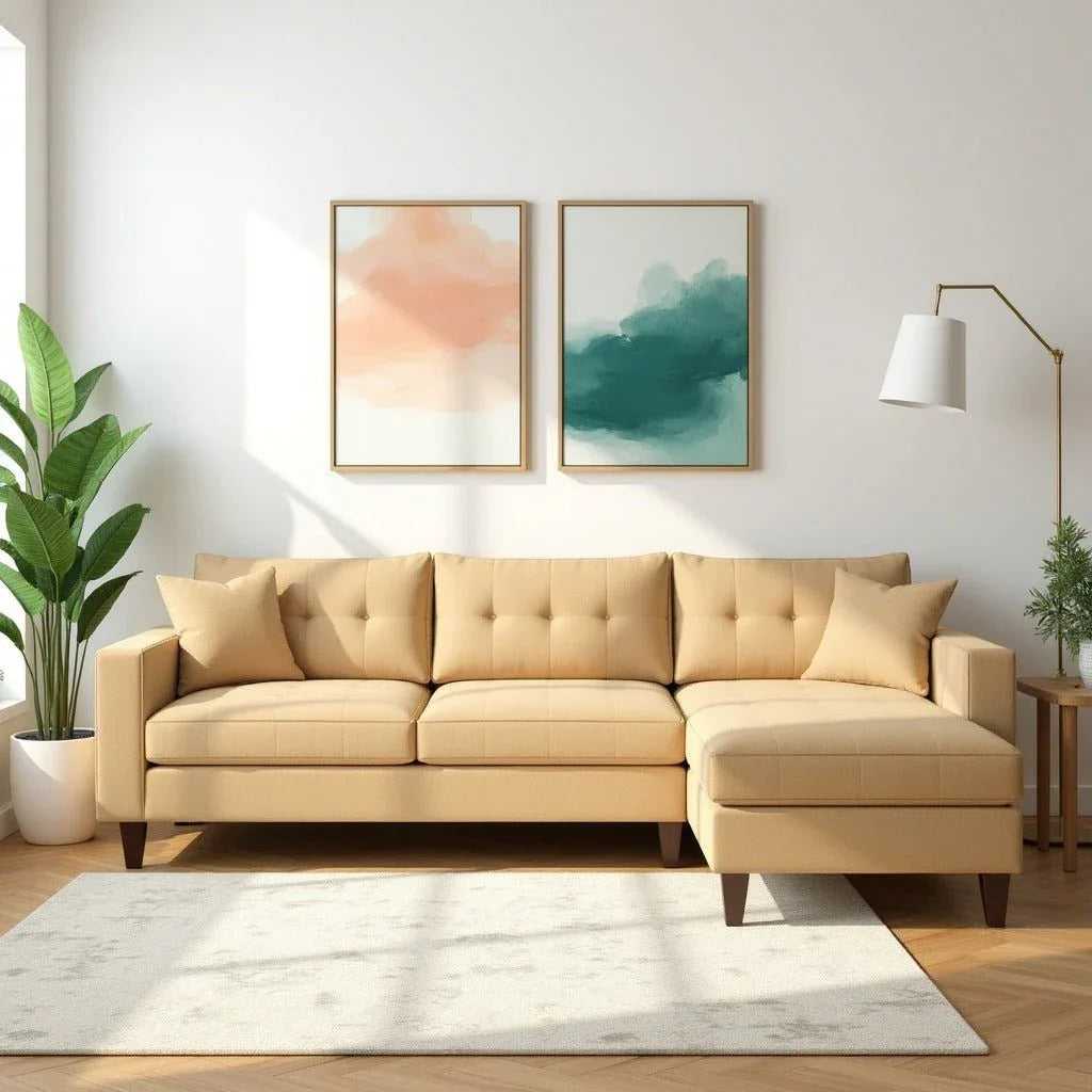 Skylark 4 Seater L Shape Sofa For Living Room - Beige - Torque India