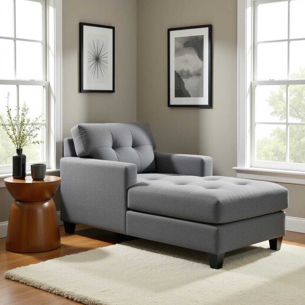 Smithy Tufted Recessed Arms Chaise Longue Sofa Couch Sofa Armchair Chaise Relax Lounger