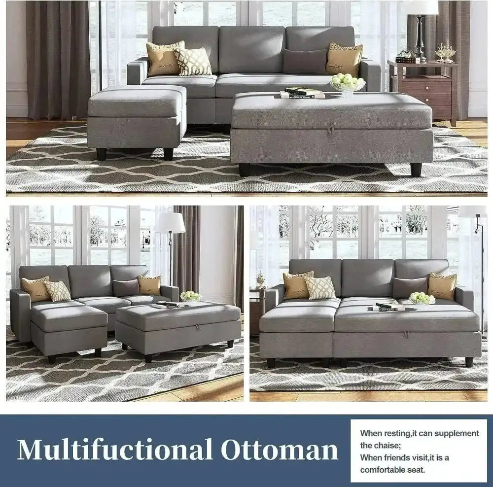 Vegas 6 Seater Sofa | 3 Seater Sofa, 1 Ottoman And 1 Bench Fabric - Torque India
