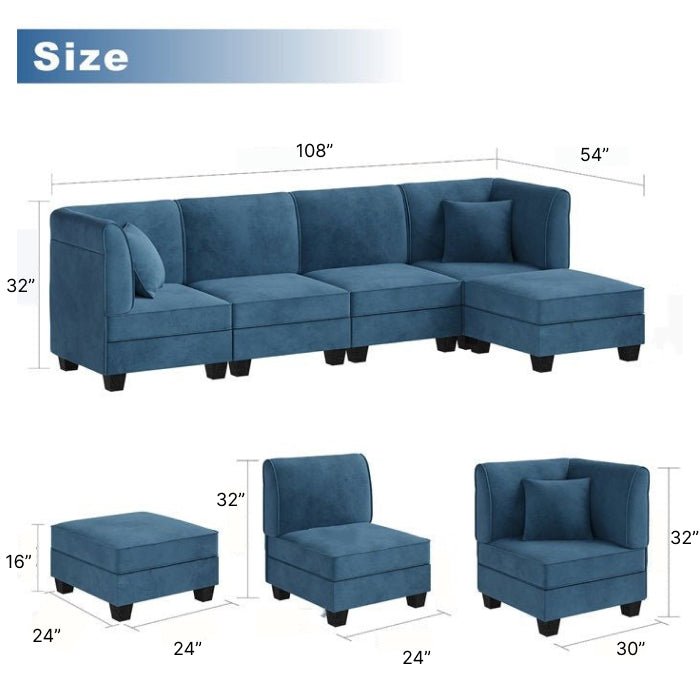 Walter Modular 5 Seater Fabric Sofa For Living Room - Torque India