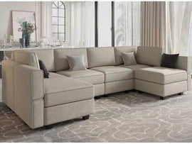 Arvon 6 Seater Premium Fabric U Shape Sofa For Living Room - Torque India