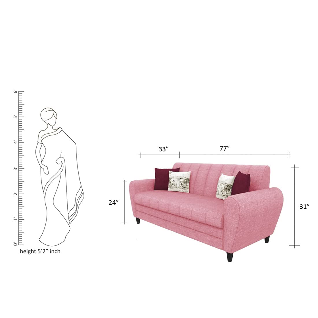 Bali 3 Seater Fabric Sofa with 2 Cushions - Torque India