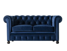Cassava Solid Wood 2 Seater Fabric Chesterfield Sofa for Living Room - Blue - Torque India