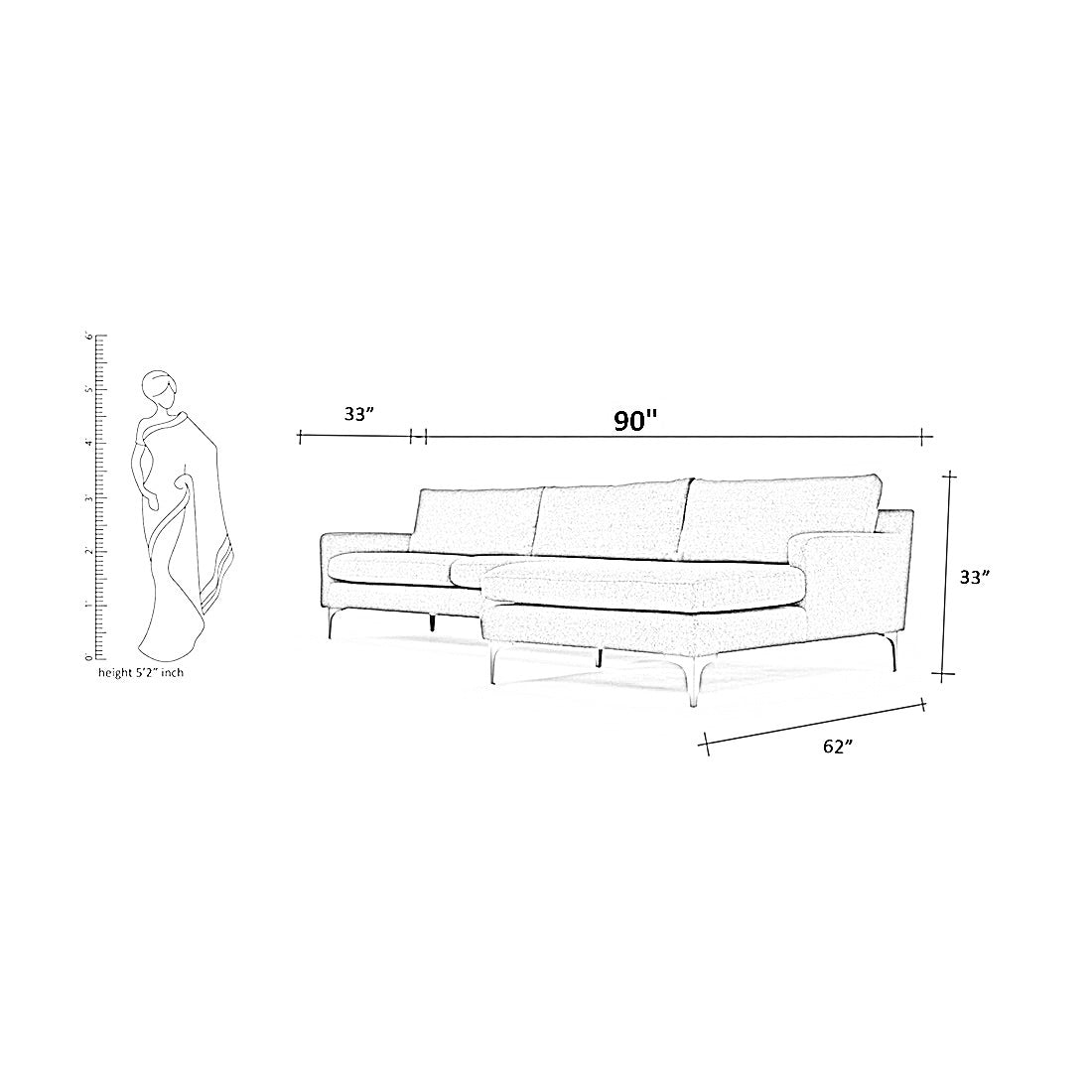 Franco 4 Seater Fabric L Shape Sofa - Torque India