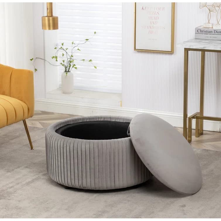 Hamburg Round Shape Fabric Ottoman Pouffe Puffy - Torque India