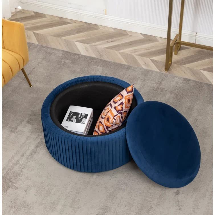 Hamburg Round Shape Fabric Ottoman Pouffe Puffy - Torque India