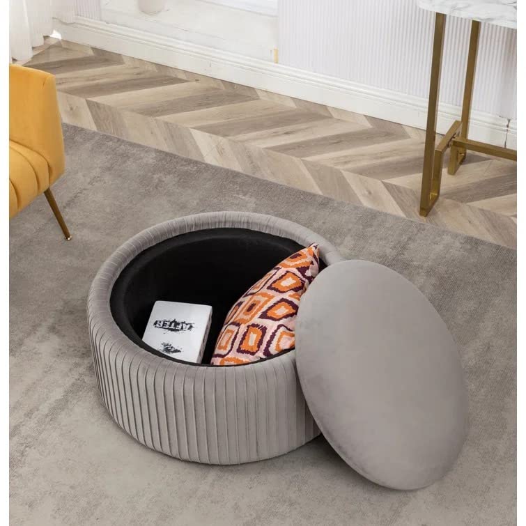 Hamburg Round Shape Fabric Ottoman Pouffe Puffy - Torque India