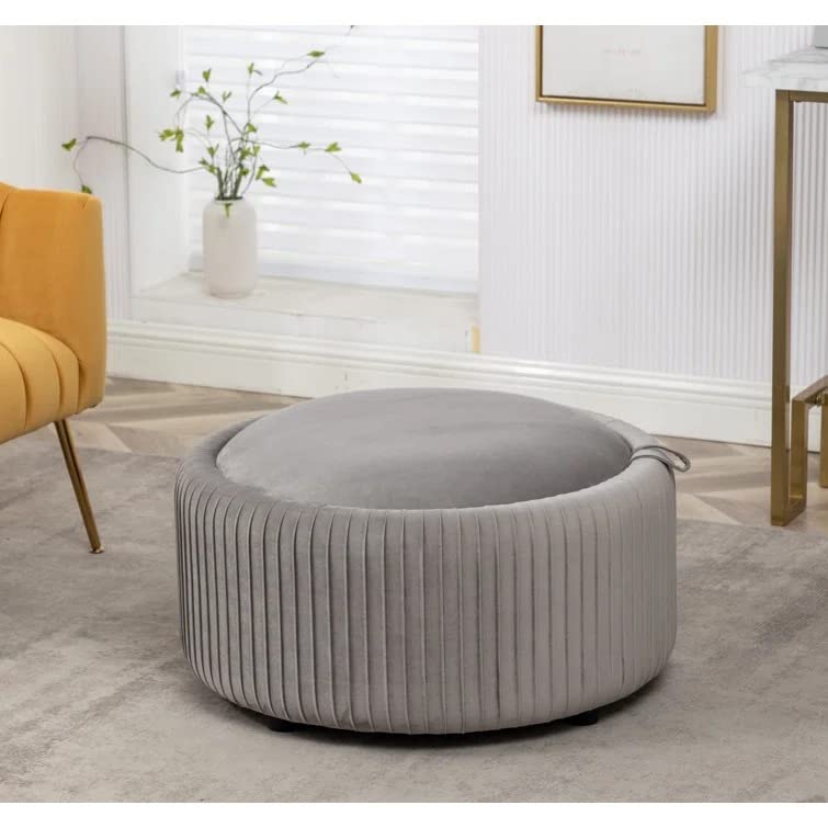 Hamburg Round Shape Fabric Ottoman Pouffe Puffy - Torque India