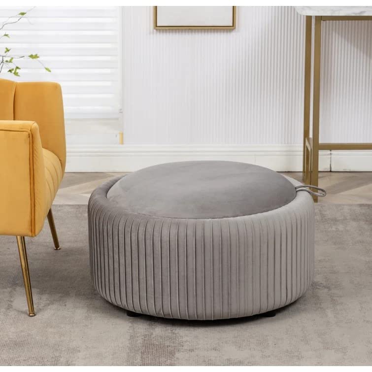 Hamburg Round Shape Fabric Ottoman Pouffe Puffy - Torque India