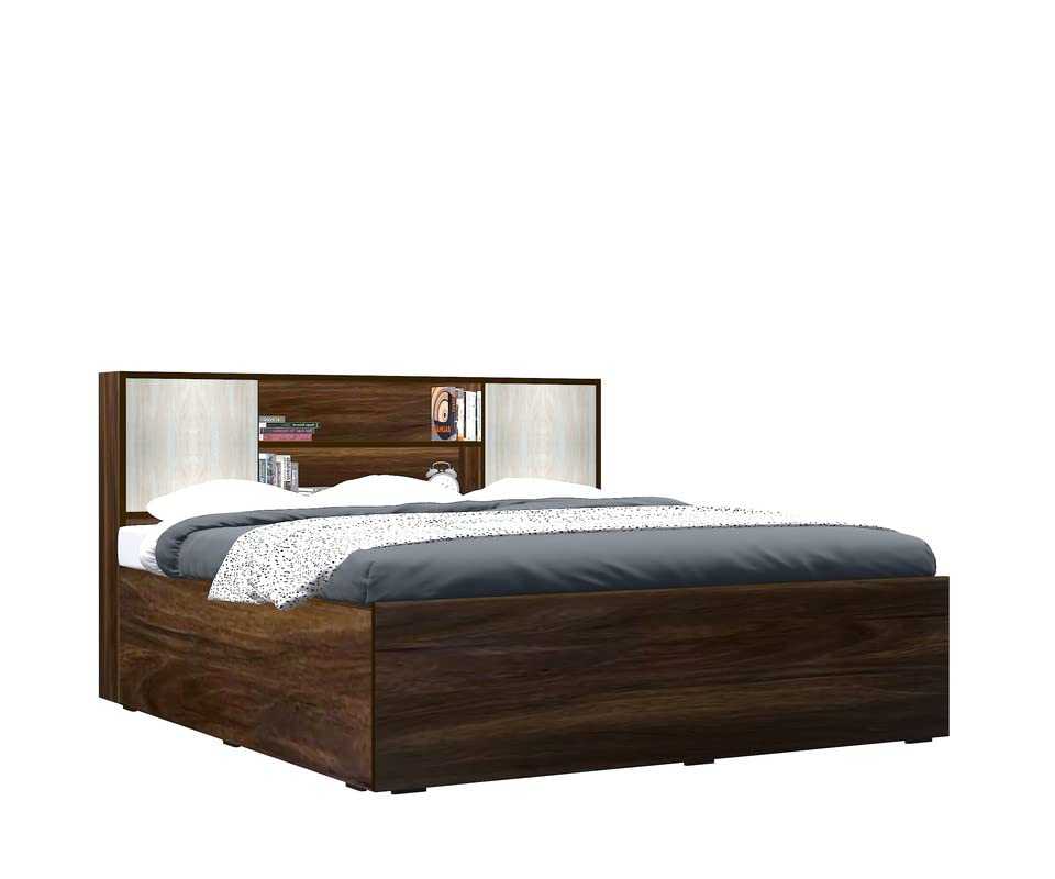 Henrich Engineered Wood Bed with Storage for Bedroom (Brown) - Torque India