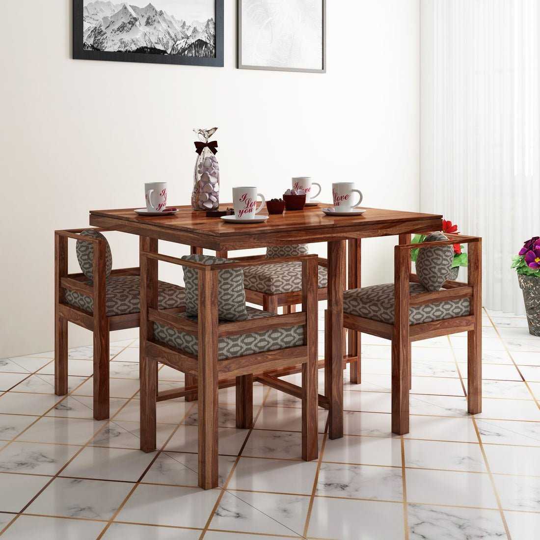 Jeff Wooden Square Dining Table Sets with Cushioned Chairs