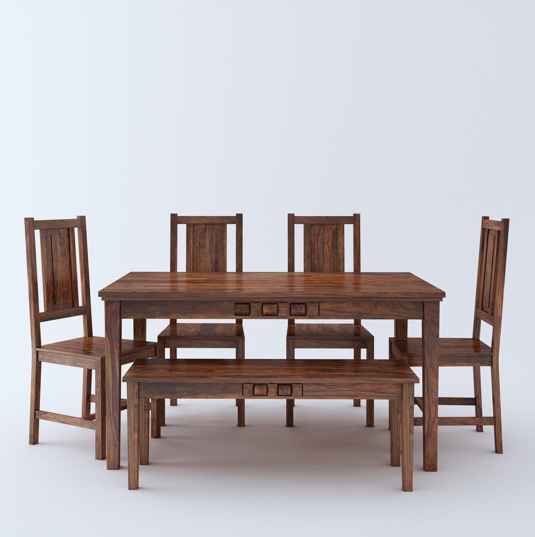 Jonson 6 Seater Wooden Rectangle Dining Table Sets with 4 Cushioned Chairs - Torque India