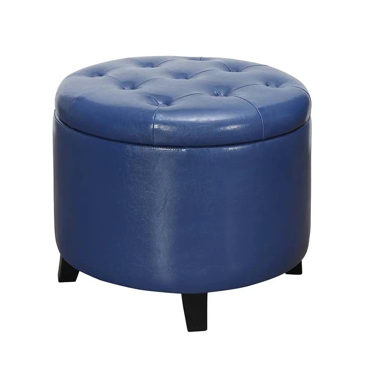 Nicole Round Shape Fabric/Leatherette Ottoman Pouffe Puffy - Torque India