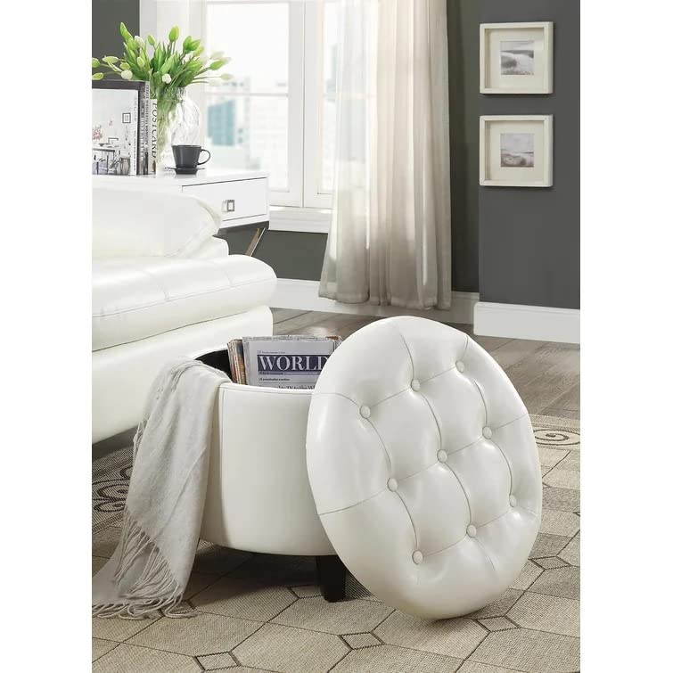 Nicole Round Shape Fabric/Leatherette Ottoman Pouffe Puffy - Torque India