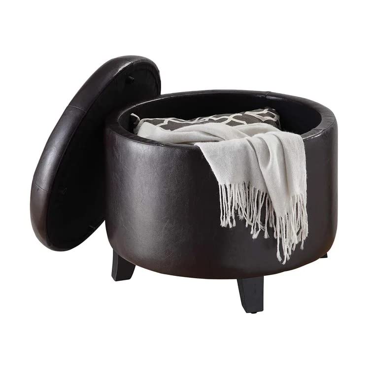 Nicole Round Shape Fabric/Leatherette Ottoman Pouffe Puffy - Torque India