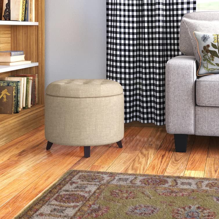 Nicole Round Shape Fabric/Leatherette Ottoman Pouffe Puffy - Torque India